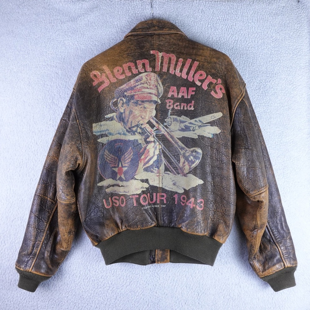 Avirex Type A-2 Leather Flight Jacket Glenn Miller USO Tour 1943 Bomber Mens M
